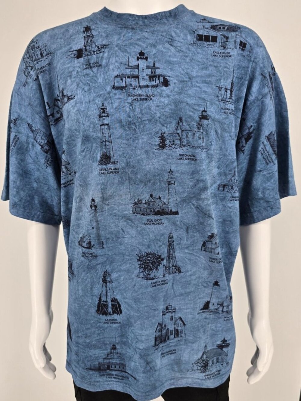 Vintage Deadstock 1990s Art Unlimited Great Lakes Lighthouses AOP T-Shirt (XXL)